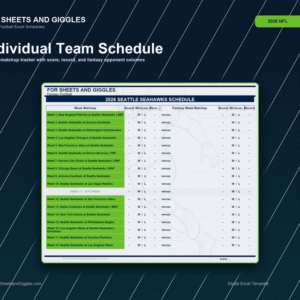 2026 NFL Team Schedule Tracker | All 32 Teams | Excel Digital Download